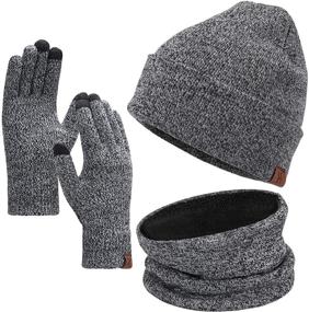 img 4 attached to 🧣 Warm Winter Beanie Hat Scarf Touchscreen Gloves Set for Men and Women - Cozy Beanie, Gloves and Neck Warmer Combo with Fleece Lining