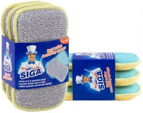 img 4 attached to 🧽 MR.SIGA Pack of 6 Dual Action Scrubbing Sponges | Size: 15x8.5x2.3cm