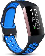 🏋️ nofeda sport bands - compatible with fitbit charge 3/4/3 se - soft silicone breathable waterproof replacement sport wristband - air holes - women men - small - black/blue logo