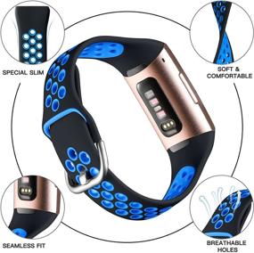 img 3 attached to 🏋️ Nofeda Sport Bands - Compatible with Fitbit Charge 3/4/3 SE - Soft Silicone Breathable Waterproof Replacement Sport Wristband - Air Holes - Women Men - Small - Black/Blue