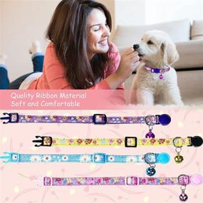 img 1 attached to 🌸 Adjustable Floral Cat Collar Set - 4-Piece Pet Collars with Flower Elements Pattern, Safety Breakaway Design and Bell for Kitten Cat - Blue, Pink, Yellow, Purple