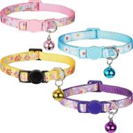 🌸 adjustable floral cat collar set - 4-piece pet collars with flower elements pattern, safety breakaway design and bell for kitten cat - blue, pink, yellow, purple logo