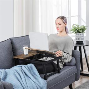 img 2 attached to 📚 SONGMICS Laptop Desk for Bed or Sofa: Adjustable Tilting Top, Height Adjustable Folding Legs, Fits Screen Size up to 15.6 Inches, Rustic Brown ULLD105B01