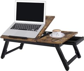 img 3 attached to 📚 SONGMICS Laptop Desk for Bed or Sofa: Adjustable Tilting Top, Height Adjustable Folding Legs, Fits Screen Size up to 15.6 Inches, Rustic Brown ULLD105B01