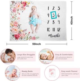 img 3 attached to 🌸 Flower Milestone Blanket: Personalized Baby Girl Shower Gift with Growth Chart & Wreath Headband - Large 59"x40" Frame Included