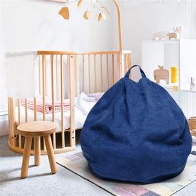 img 3 attached to 🧸 YuppieLife Stuffed Animals Bean Bag Chair Cover Candy-Colored Bean Bag/Large Stuff and Sit Organization/Toy Storage Bag/Kids Toys Organizer in Navy Blue (27")