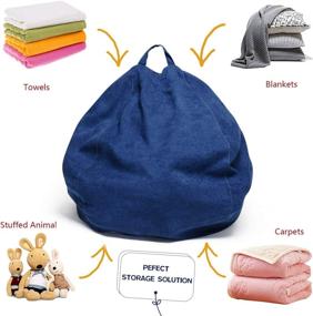 img 1 attached to 🧸 YuppieLife Stuffed Animals Bean Bag Chair Cover Candy-Colored Bean Bag/Large Stuff and Sit Organization/Toy Storage Bag/Kids Toys Organizer in Navy Blue (27")