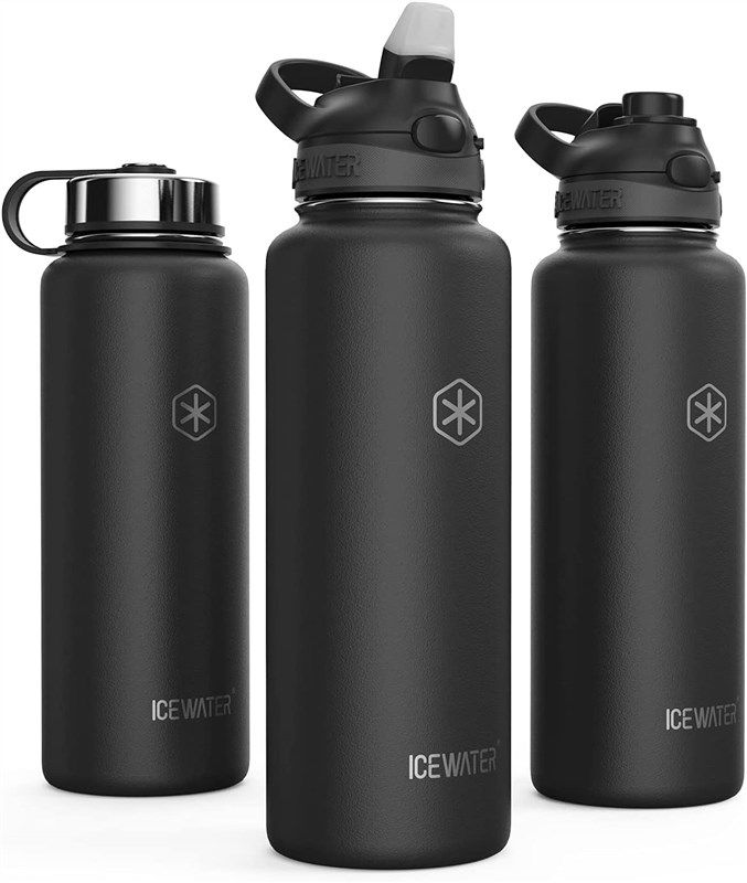 Icewater - 40 oz Insulated Water Bottle with Auto Straw Lid and Carry Handle Leakproof Lockable Lid with Soft Silicone Spout One-Hand Operation Vacuum