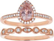 exquisite olivia paris 14k rose gold pear morganite & diamond halo vintage ring band set (1/4 cttw, h-i, i1) logo