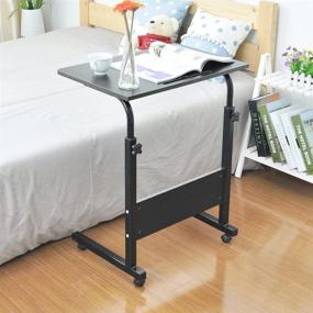 img 1 attached to 🛏️ DlandHome Medium Size Adjustable C Table, 23.6 Inches, Movable with Tablet Slot & Wheels, Portable Stand for Bed Sofa, 05#3-60B Black