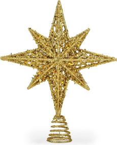img 4 attached to 🌟 Shimmer in Gold: 8 Inch Bethlehem Glitter Star Tree Topper for Rustic Christmas Decorations
