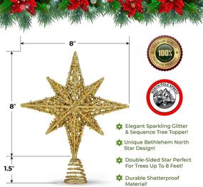 img 1 attached to 🌟 Shimmer in Gold: 8 Inch Bethlehem Glitter Star Tree Topper for Rustic Christmas Decorations