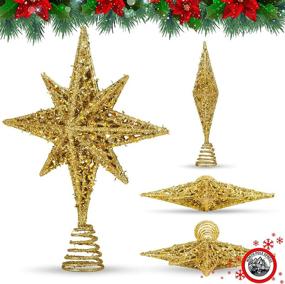 img 2 attached to 🌟 Shimmer in Gold: 8 Inch Bethlehem Glitter Star Tree Topper for Rustic Christmas Decorations