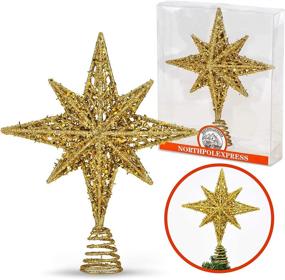img 3 attached to 🌟 Shimmer in Gold: 8 Inch Bethlehem Glitter Star Tree Topper for Rustic Christmas Decorations