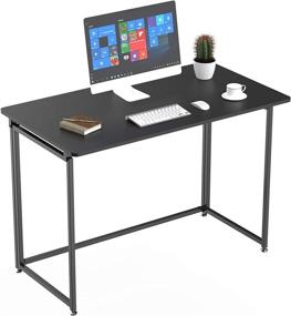 img 4 attached to ✏️ Convenient Eureka Ergonomic 43 Inch Folding Computer Desk: Easy-Setup Black Home Office PC Table for Writing and Study