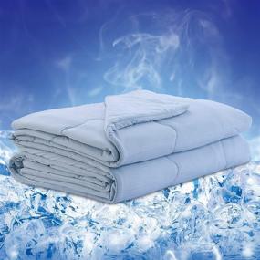 img 3 attached to 🌬️ SHERWOOD All Season Cooling Blankets - Double Sided Cooling Comforter with Cooling Fiber, SGS & Oeko-TEX Certified - Breathable Cool Comforter, Soft & Machine Washable Blanket (Blue, 59'' x 82'')