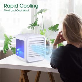 img 2 attached to 🌬️ Climate Choice Portable Evaporative Air Cooler Fan with 7 Colors Light Changing, 3 Fan Speeds, Quiet Humidifier Cooling Fan for Home Office Bedroom Desk - Mini Personal Air Cooler