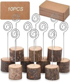 img 4 attached to Toncoo 10Pcs High-Quality Wood Place Card Holders with Swirl Wire and 20 Pcs Kraft Place Cards, Rustic Wood Table Number Stands, Name Card and Photo Holders for Weddings, Parties, Food Labels