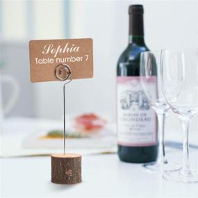 img 2 attached to Toncoo 10Pcs High-Quality Wood Place Card Holders with Swirl Wire and 20 Pcs Kraft Place Cards, Rustic Wood Table Number Stands, Name Card and Photo Holders for Weddings, Parties, Food Labels