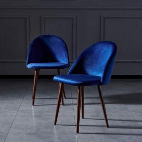 img 2 attached to 🪑 IDS Online Blue Velvet Upholstered Dining Chairs Set of 2 - Mid Century Style, Metal Legs - Perfect for Living Room, Vanity, Makeup, Leisure, and Accent Seating