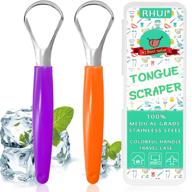 👅 2021 new version tongue scraper for kids and adults - 2 pack stainless steel coated tongue scrappers for extra-wide head - effective oral care and cleaner logo