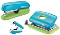 rapid f5 mini stapler and hole punch set, staples 📎 or punches up to 10 sheets, includes n°10 staples, blue/green, 5000370 logo