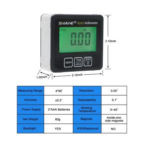 img 1 attached to SHAHE Electronic Protractor with Backlight: Accurate Inclinometer for Precise Angles