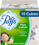 🤧 puffs plus lotion facial tissues: 10 cubes, 52 tissues per box (520 tissues total) logo