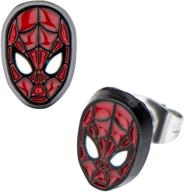 🕷️ red spider-man base metal face stud earrings - marvel comics girls jewelry, one size logo