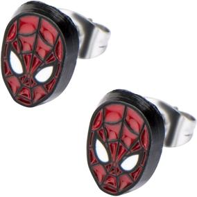 img 2 attached to 🕷️ Red Spider-Man Base Metal Face Stud Earrings - Marvel Comics Girls Jewelry, One Size