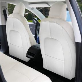 img 4 attached to 🚗 Basenor Tesla Model 3 Model Y Leather Seat Back Kick Protectors: Kick Mats with Storage Bag - Set of 2, Black