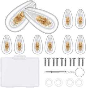 img 4 attached to Upgraded SMARTTOP Eyeglasses Nose Pads and Ear Grips Set with Silicone Air Chamber, Metal-Core Repair Kits, Ear Hooks, Screwdriver, and Screw (Gold)