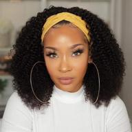 🔥 enhance your natural beauty with 10a kinky curly human hair headband wigs for black women - 200% density, glueless & non lace front - natural color, 12 inch logo