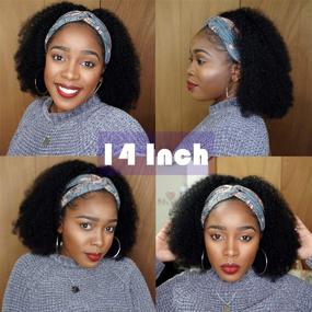 img 3 attached to 🔥 Enhance Your Natural Beauty with 10A Kinky Curly Human Hair Headband Wigs for Black Women - 200% Density, Glueless & Non Lace Front - Natural Color, 12 Inch