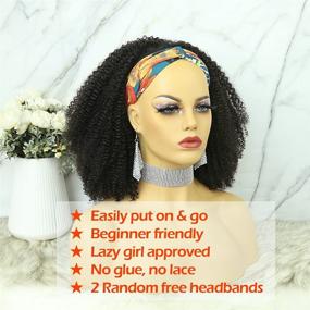 img 2 attached to 🔥 Enhance Your Natural Beauty with 10A Kinky Curly Human Hair Headband Wigs for Black Women - 200% Density, Glueless & Non Lace Front - Natural Color, 12 Inch