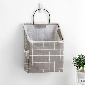 img 1 attached to 🚿 Waterproof Over-The-Door Closet Organizer - Wall Hanging Storage Bag with Hanging Pockets for Bedroom and Bathroom - Linen Cotton, Grey Grid Design