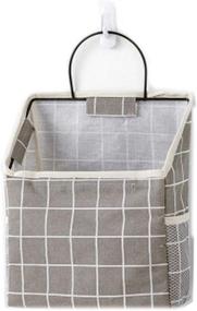 img 4 attached to 🚿 Waterproof Over-The-Door Closet Organizer - Wall Hanging Storage Bag with Hanging Pockets for Bedroom and Bathroom - Linen Cotton, Grey Grid Design