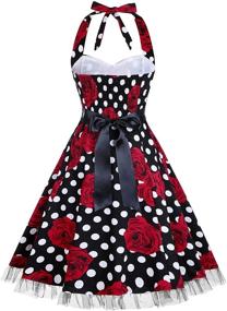 img 2 attached to 🌸 Oten Women's Vintage Polka Dot Halter Dress - Retro 1950s Floral Spring Rockabilly Cocktail Swing Tea Dresses