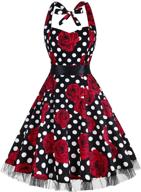 🌸 oten women's vintage polka dot halter dress - retro 1950s floral spring rockabilly cocktail swing tea dresses logo