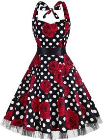 img 4 attached to 🌸 Oten Women's Vintage Polka Dot Halter Dress - Retro 1950s Floral Spring Rockabilly Cocktail Swing Tea Dresses