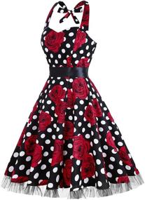 img 3 attached to 🌸 Oten Women's Vintage Polka Dot Halter Dress - Retro 1950s Floral Spring Rockabilly Cocktail Swing Tea Dresses