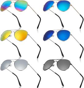 img 4 attached to Colorful and Trendy 6 Pairs Kids Mirrored Sunglasses - Perfect for Costume Parties!