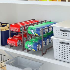 img 2 attached to 🥫 Soda Can Dispenser Rack - Simple Trending 2-Pack, Stackable Organizer for Pantry or Refrigerator, Holds 12 Standard Size 12oz Cans or Canned Food, Bronze