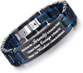 img 4 attached to 🖤 VNOX Personalized Religious Two-Tone Blue & Black Link Bracelet - Inspirational Christian Faith Bible Verse Quote, Elegant Stainless Steel Encouragement Gift for Men, Boys, Dad, Son