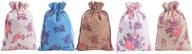 🎁 sansam 20pcs drawstring burlap gift bags - mixed flower patterns jute bags for jewelry, parties, and gift packaging logo