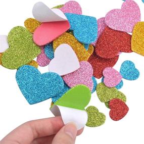 img 2 attached to 💖 Assorted Size Self-Adhesive Glitter Heart Shape EVA Foam Stickers - 200 Pieces for Kid's Arts, Crafts, and Home Decoration