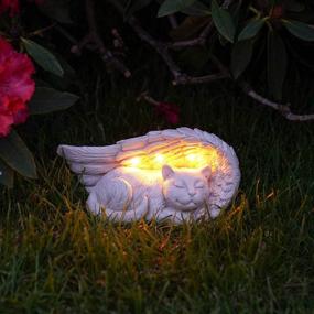 img 2 attached to 🐾 LEWIS&amp;WAYNE Cat Pet Memorial Stones Gifts: Remembrance Sympathy Ornament with Solar Light and Grave Markers - Cat Statue Garden Decor Outdoor.