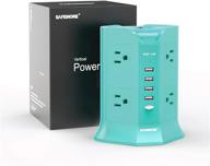 💙 safemore power strip tower: 8 outlets + 4 usb - surge protector - tahiti blue logo