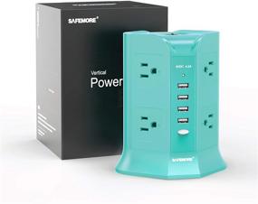 img 4 attached to 💙 SAFEMORE Power Strip Tower: 8 Outlets + 4 USB - Surge Protector - Tahiti Blue