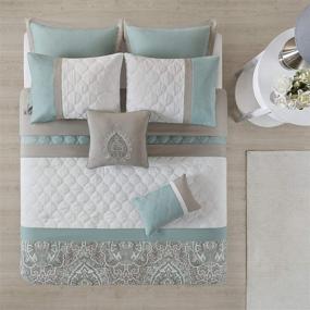 img 1 attached to 🛏️ 510 Design Cozy Comforter Set - Transitional Damask Design, All Season Down Alternative Bedding with Matching Shams, Decorative Pillow - Shawnee-Seafoam Queen Size (90"x90") 8 Piece Set: Stylish and Comfortable Bedding for Every Season